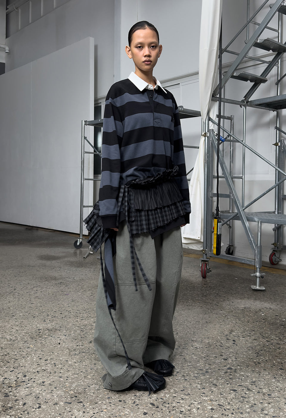 Knitted Stripe Trim Rugby Shirt