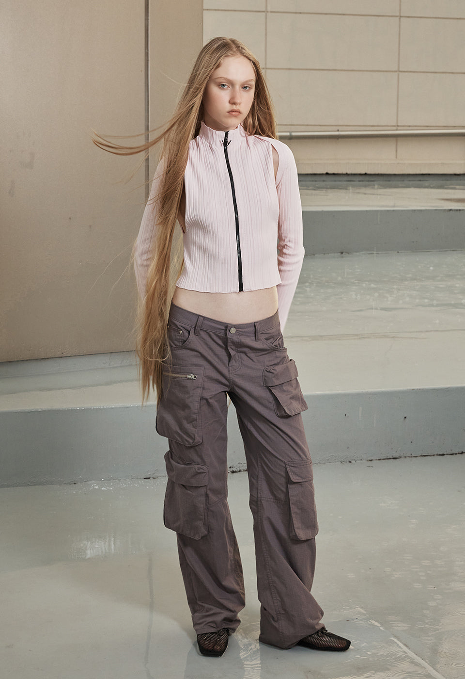 PLEATED BOLERO CARDIGAN PINK