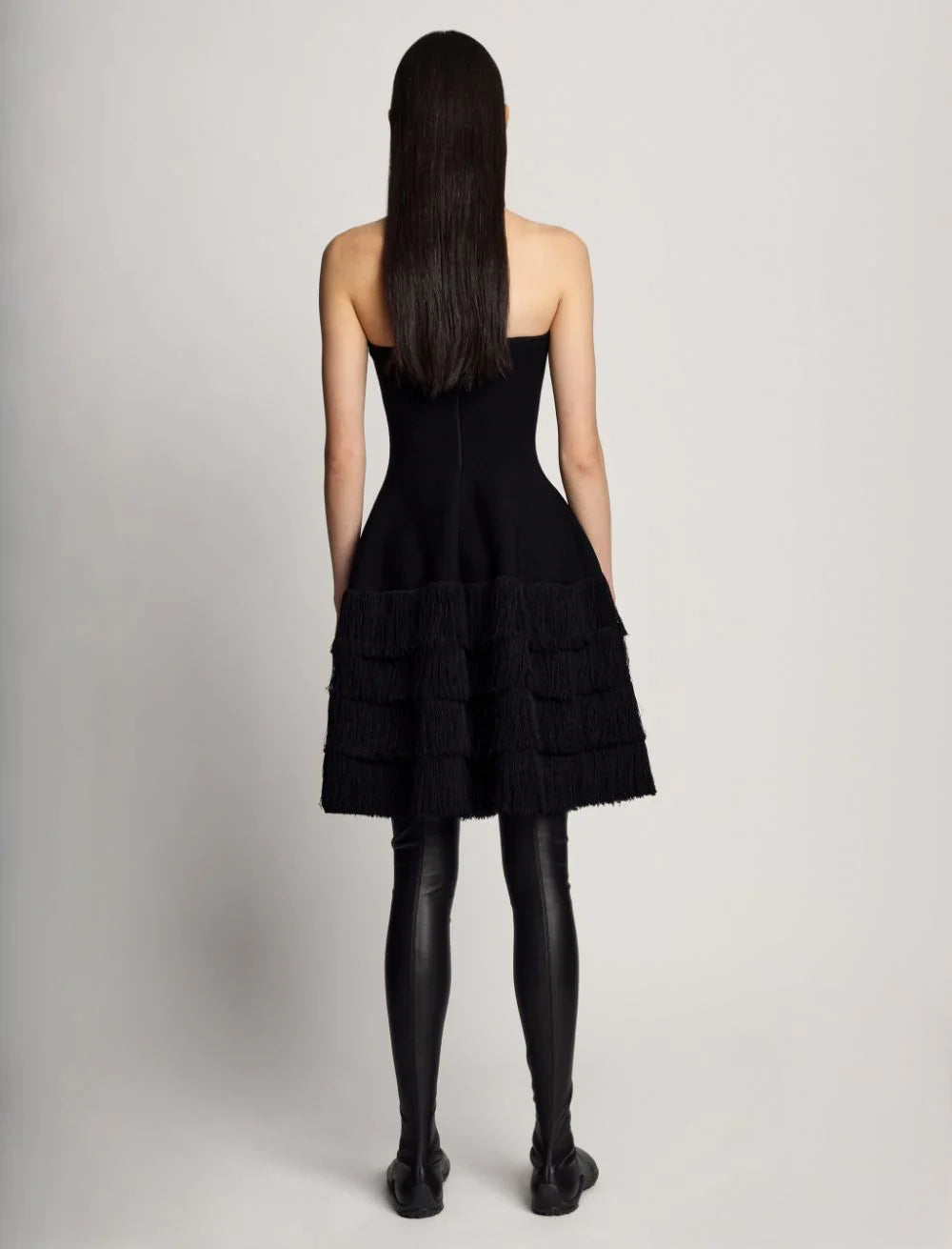 TEXTURED FRINGE KNIT SCULPTED DRESS