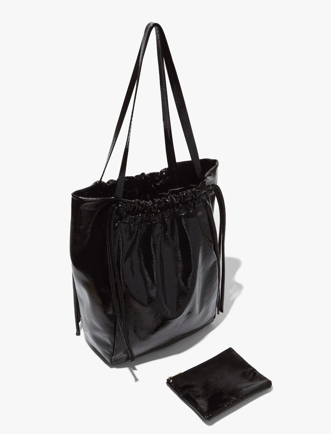 CRINKLED PATENT DRAWSTRING TOTE