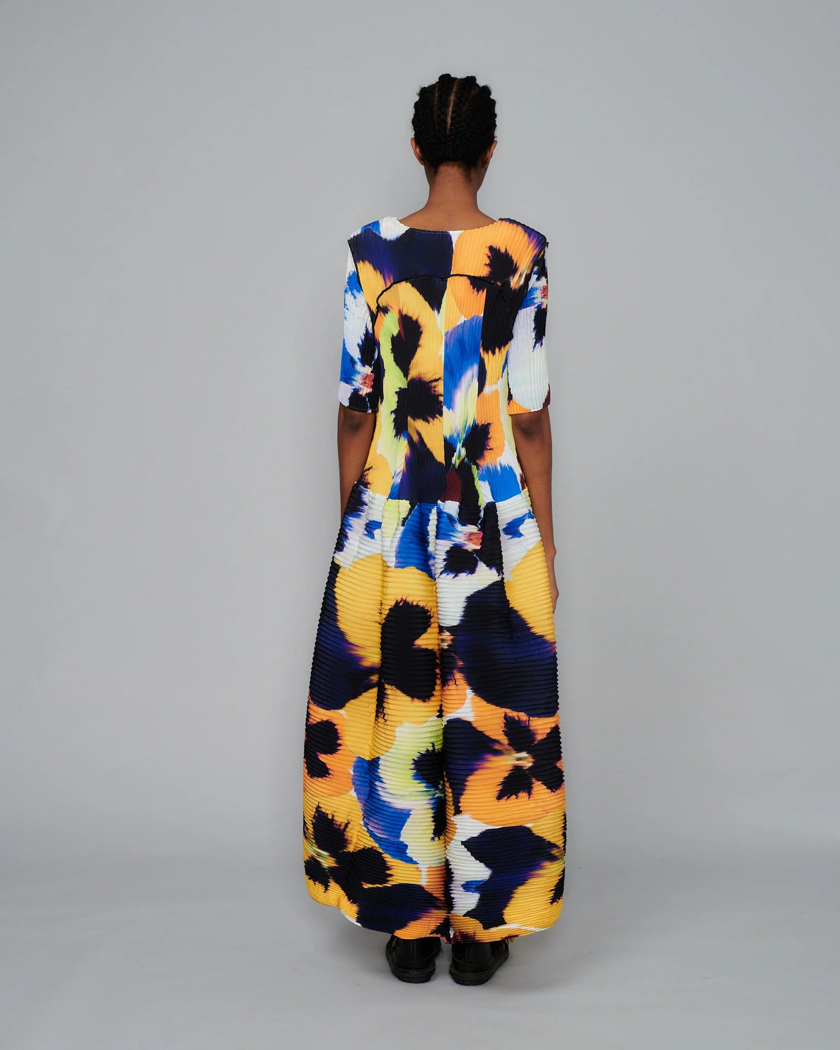 HANDPLEATED UMA DRESS IN PANSY YELLOW