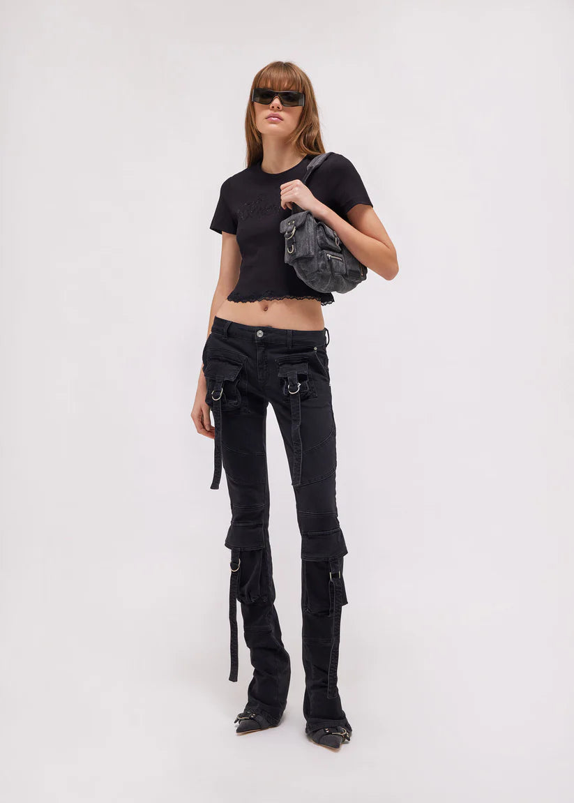 T-SHIRT WITH LOGO AND LACE BLACK