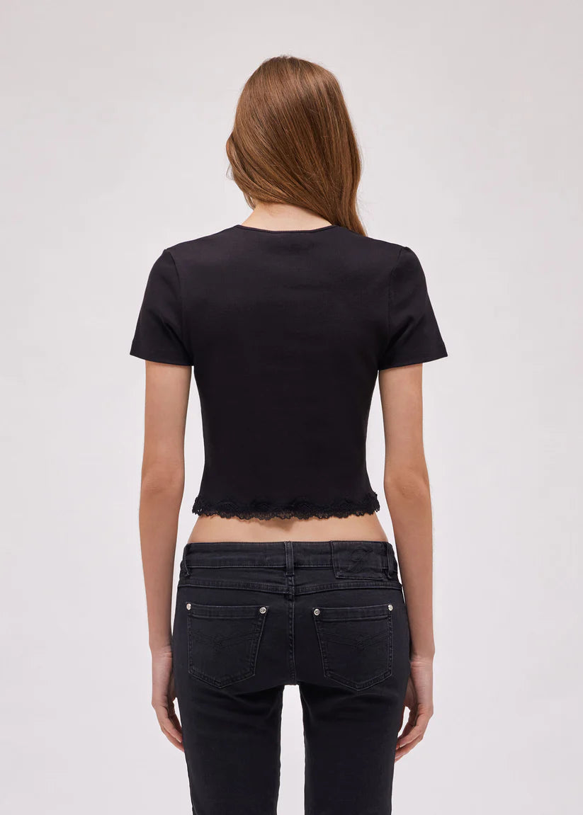 T-SHIRT WITH LOGO AND LACE BLACK