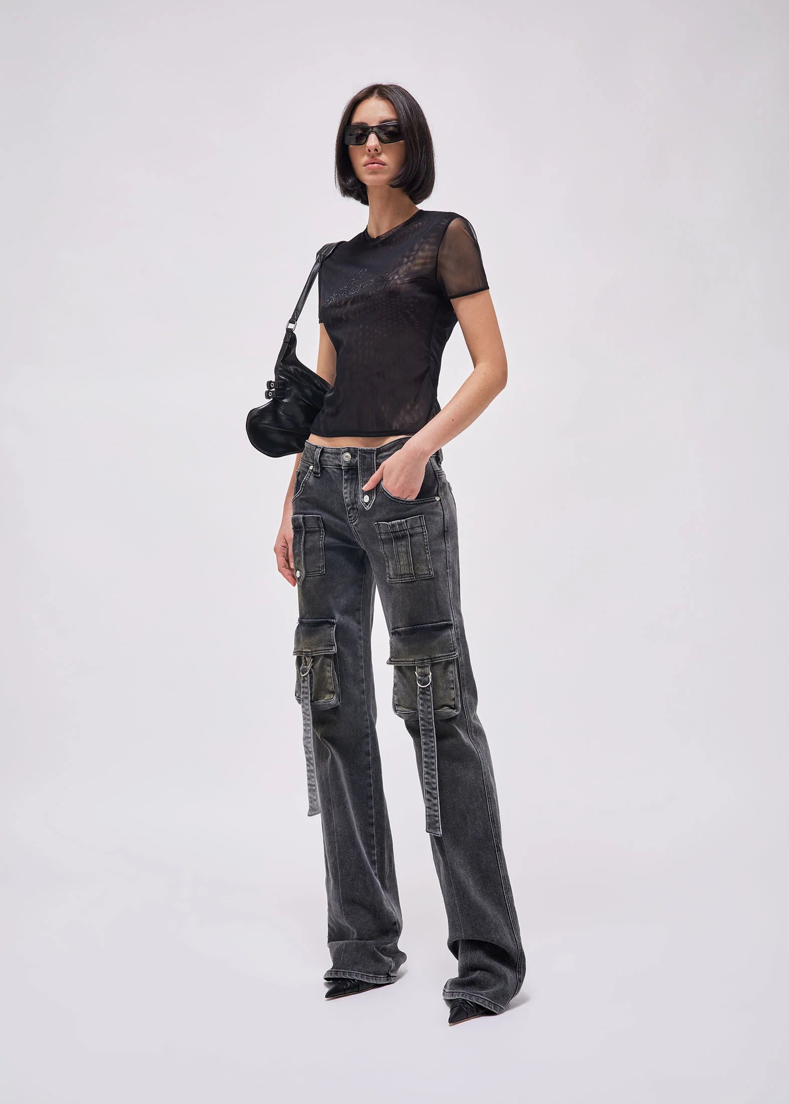 TULLE T-SHIRT WITH RHINESTONE LOGO