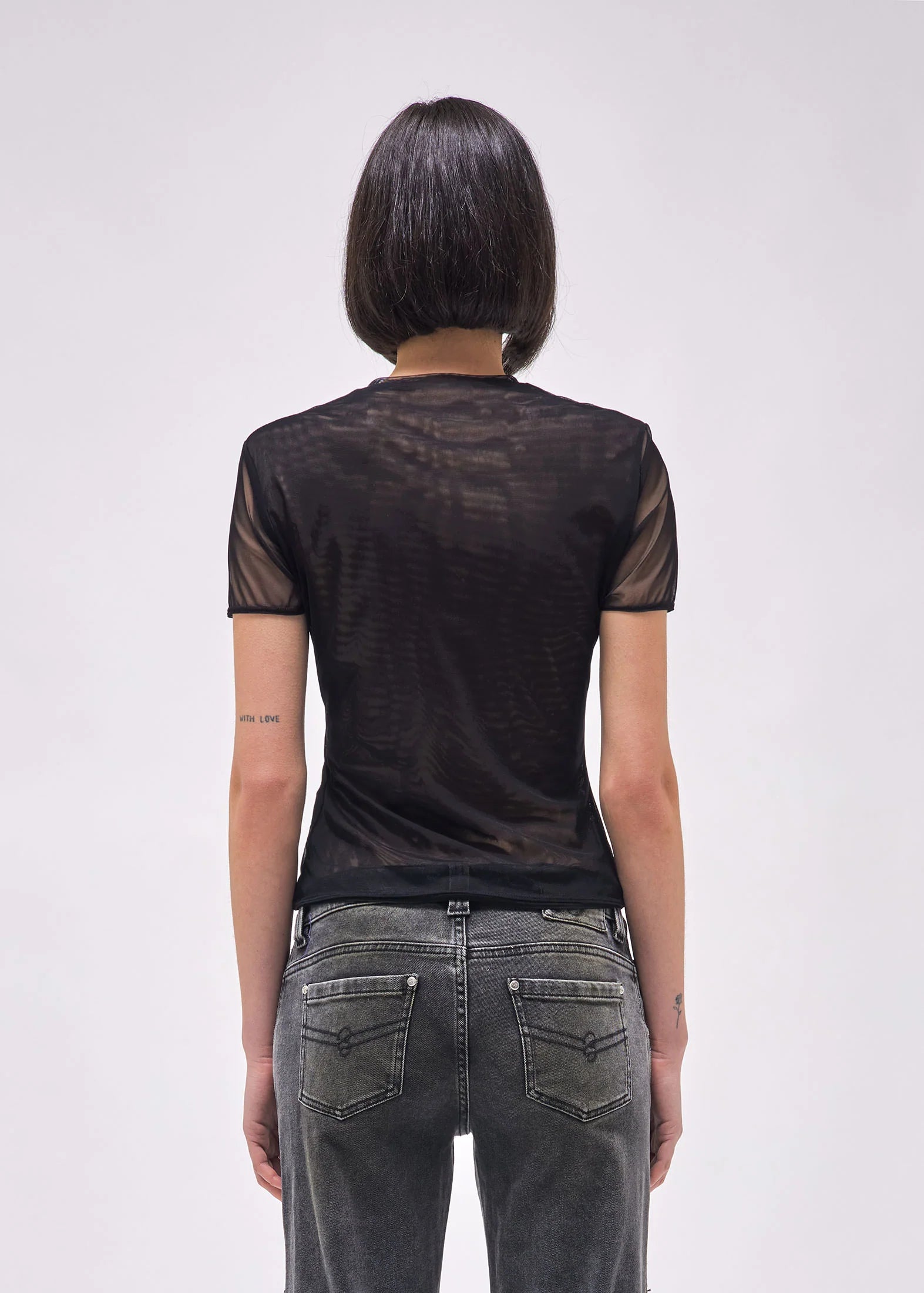 TULLE T-SHIRT WITH RHINESTONE LOGO