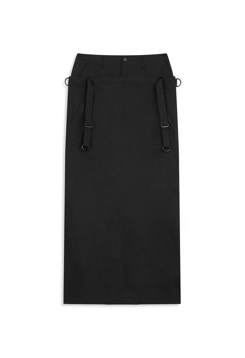 STRAP-LAYERED MAXI SKIRT BLACK