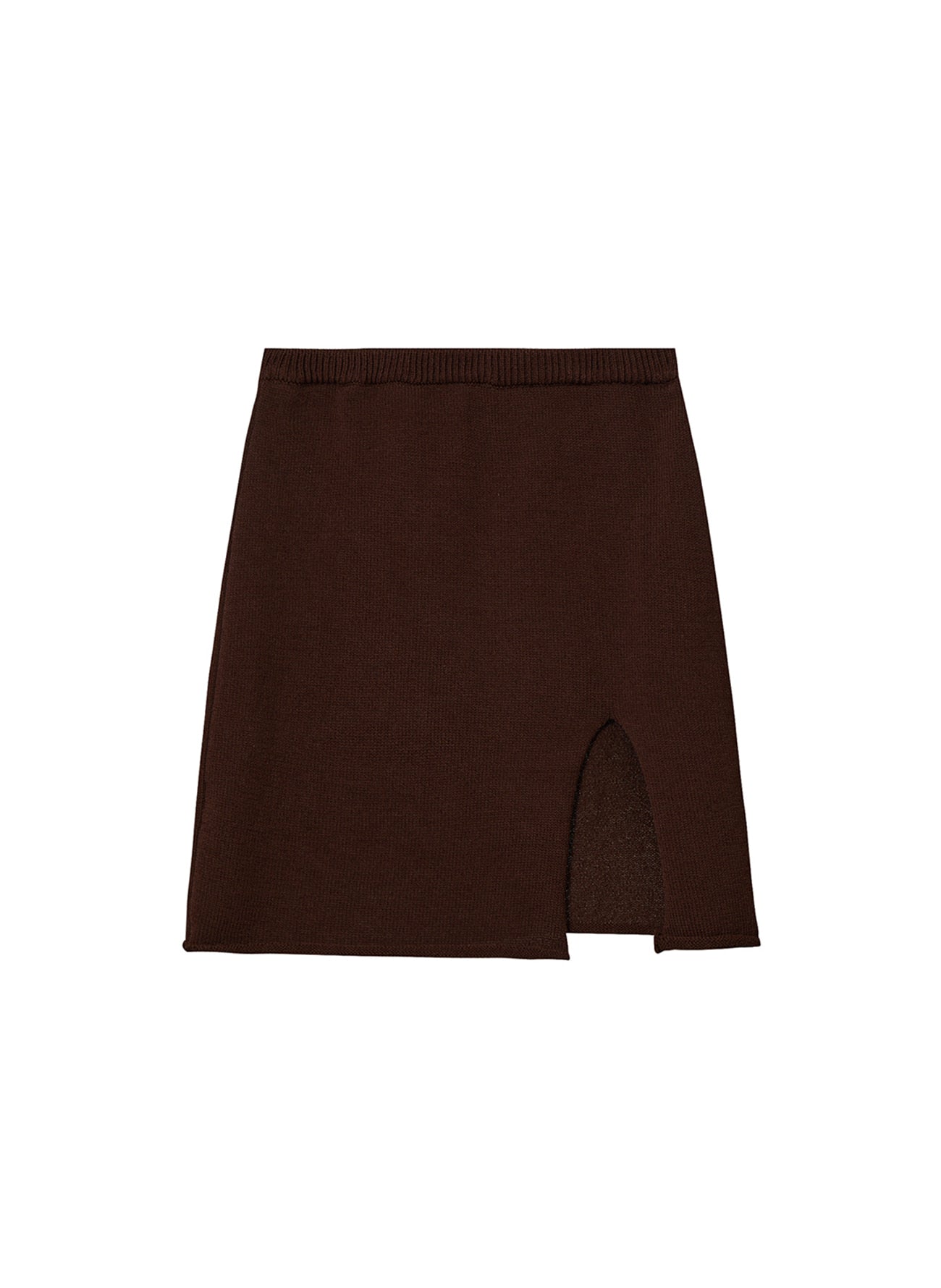 SLIT KNITTED SKIRT BROWN