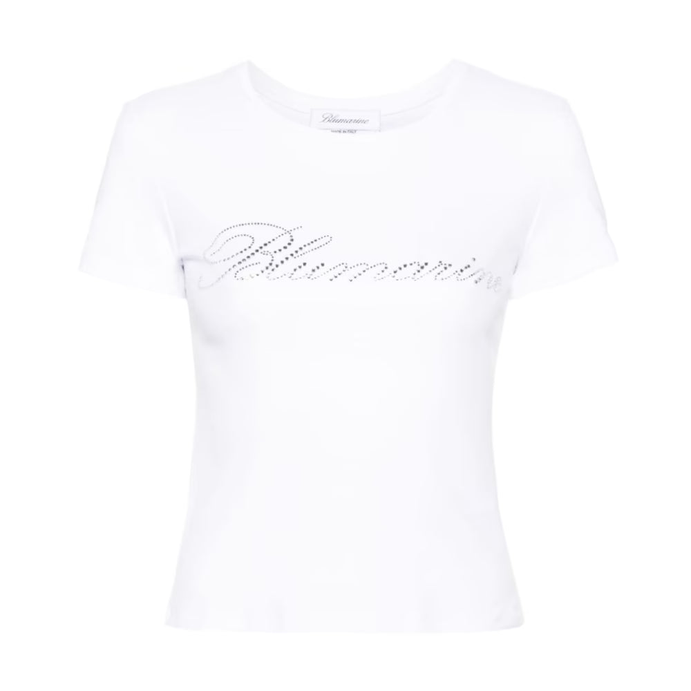T-SHIRT WITH EMBROIDERY RHINESTONE LOGO WHITE