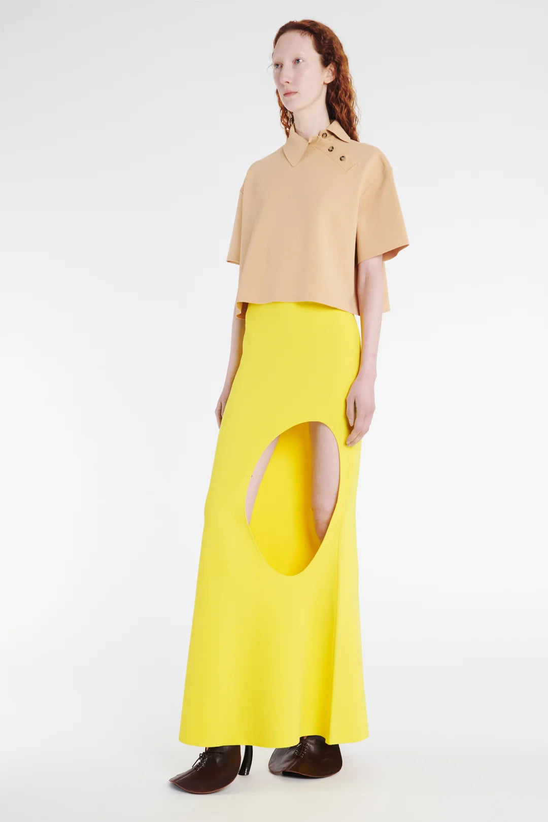 Knitted Flared Skirt With Cut Out