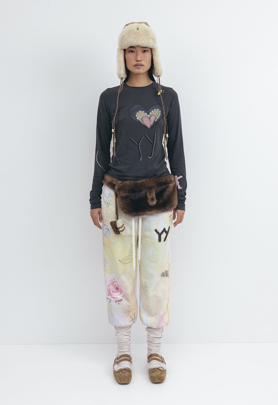 Shearling Heart Stud Ballet Flats