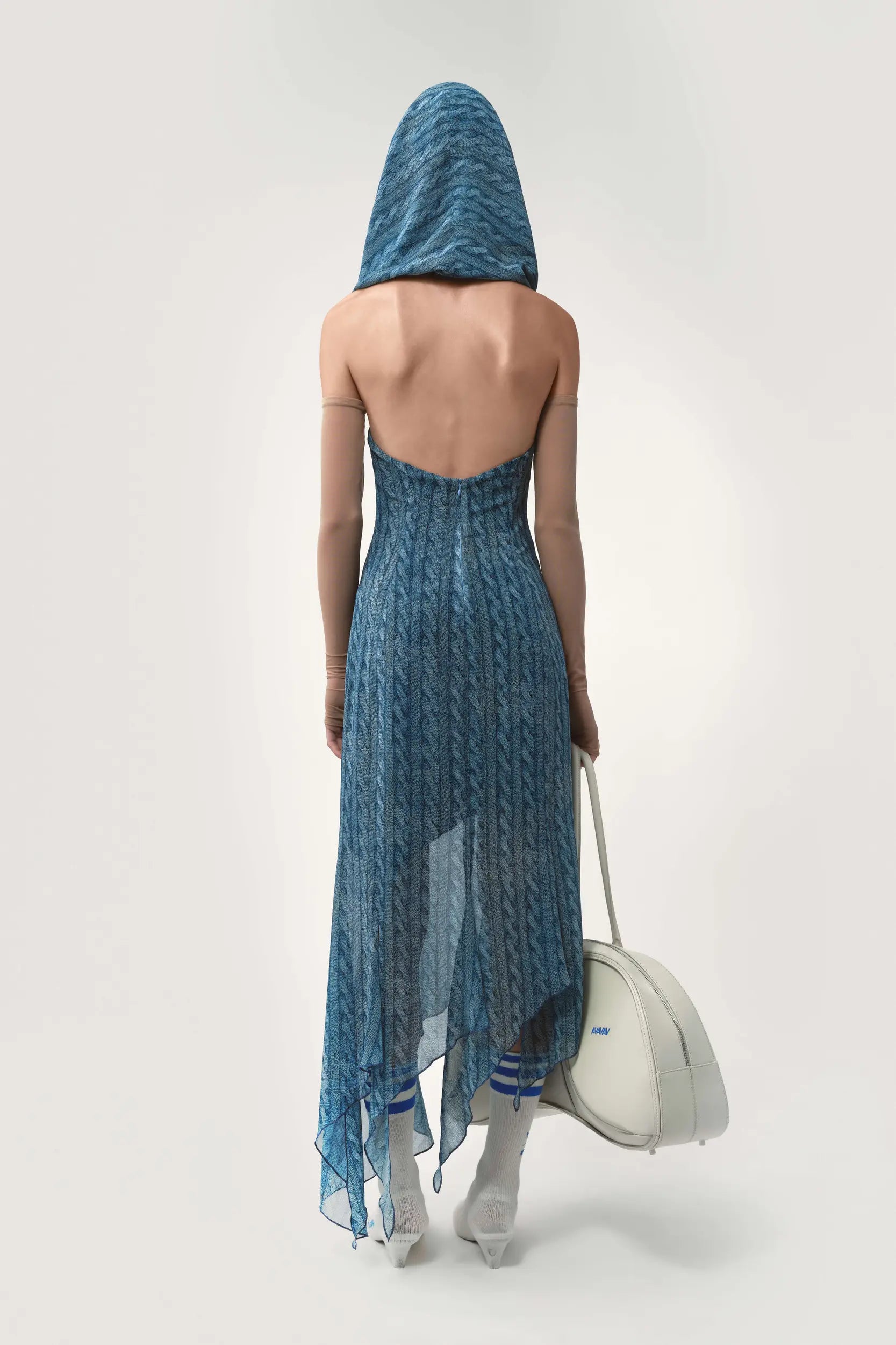 Draped Dress Printed Cable Knit Blue