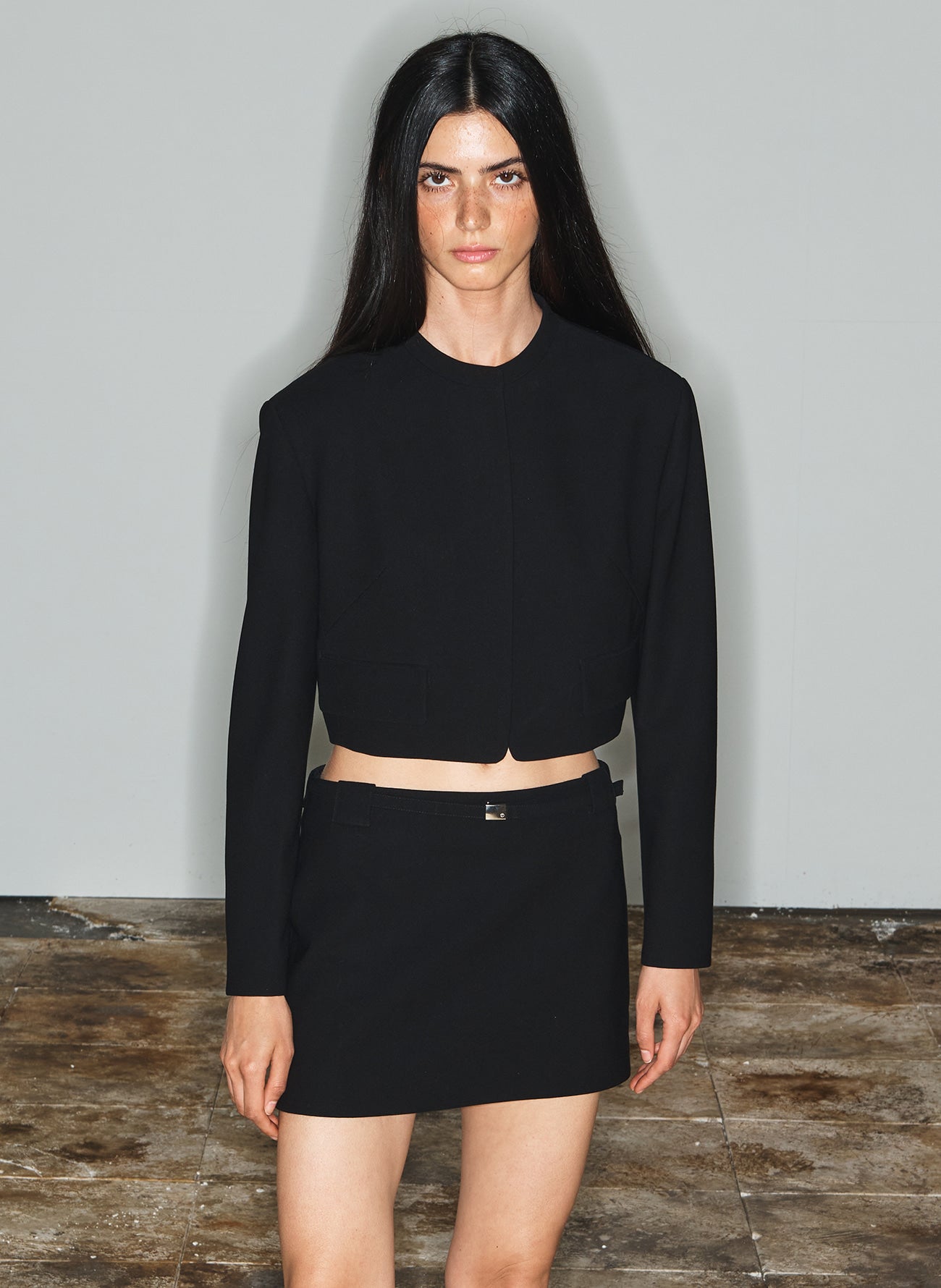 COLLARLESS CROPPED JACKET BLACK