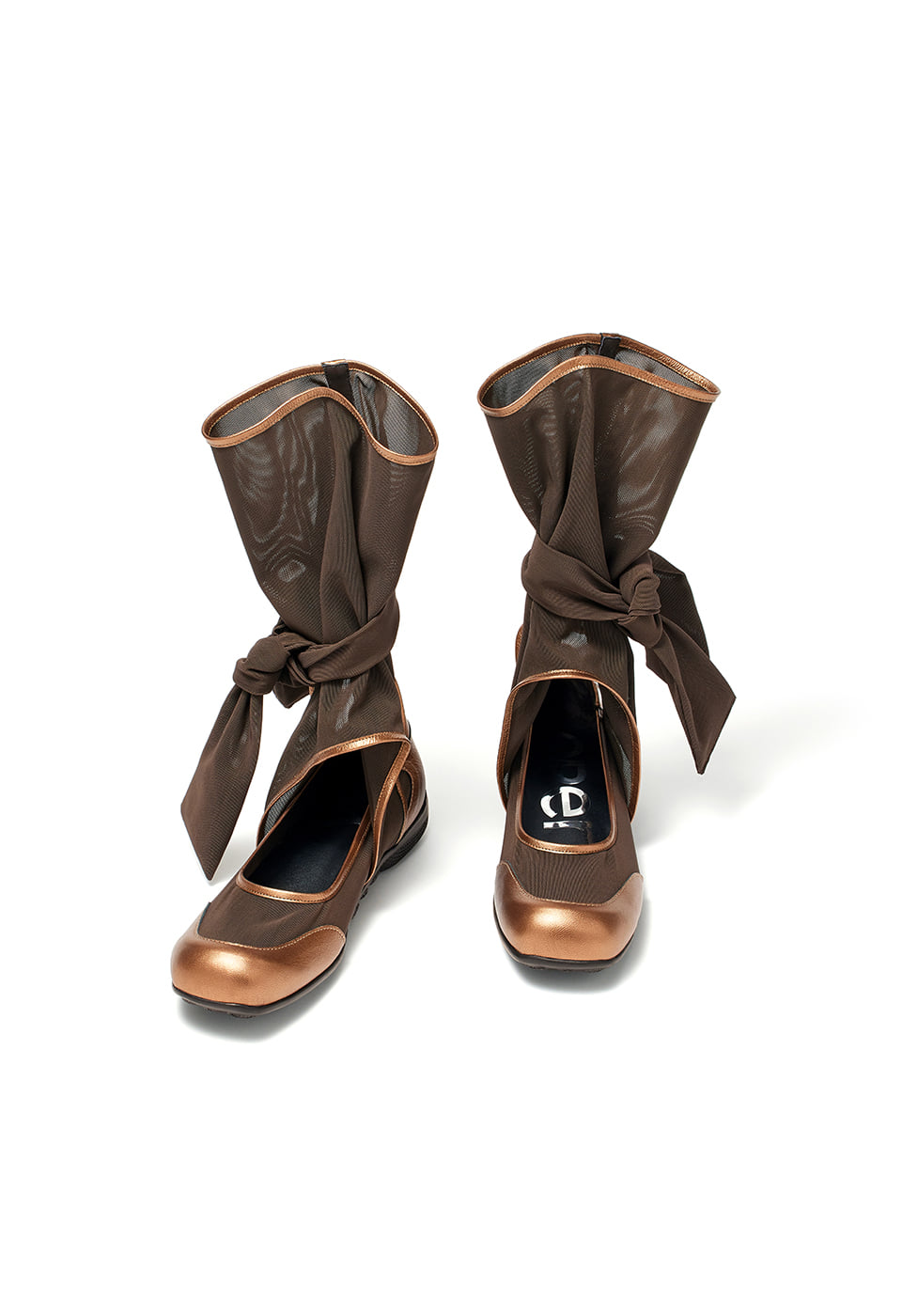 MESH RIBBON CUT-OUT BOOTS - BRONZE