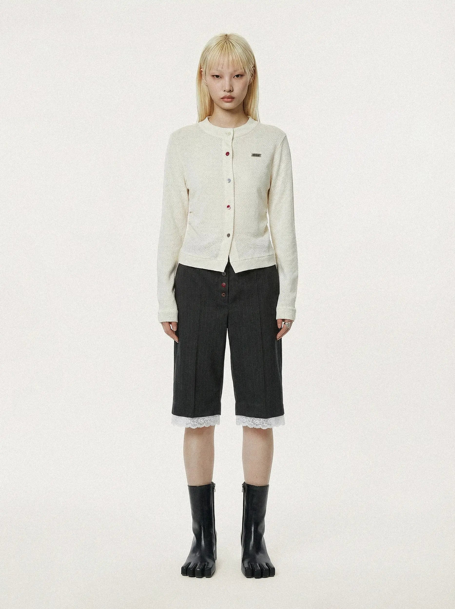 Suit shorts pinstripe buttons black