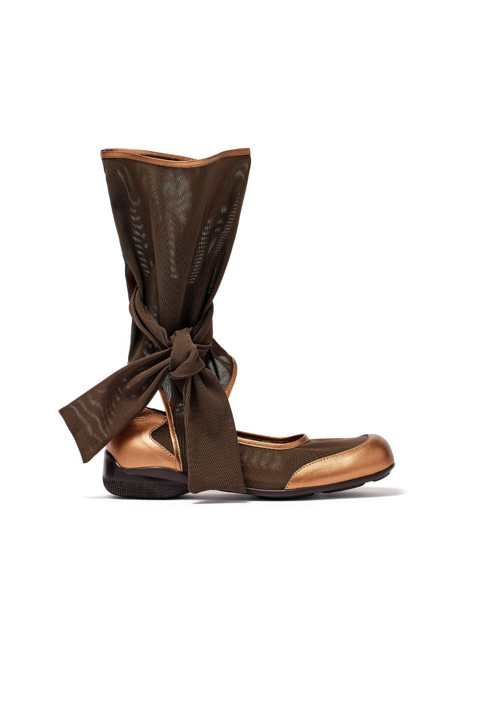 MESH RIBBON CUT-OUT BOOTS - BRONZE