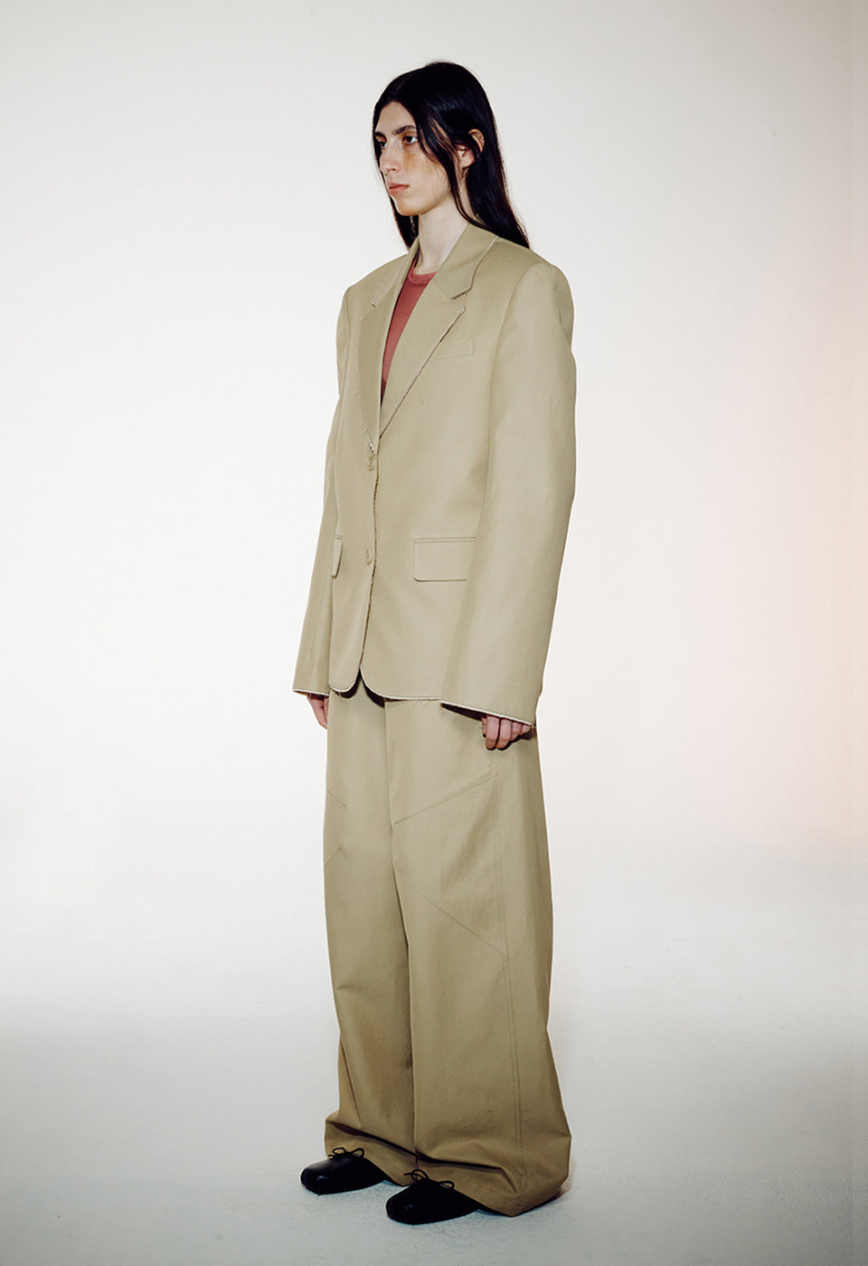 RAW EDGE SINGLE-BREASTED BLAZER BEIGE