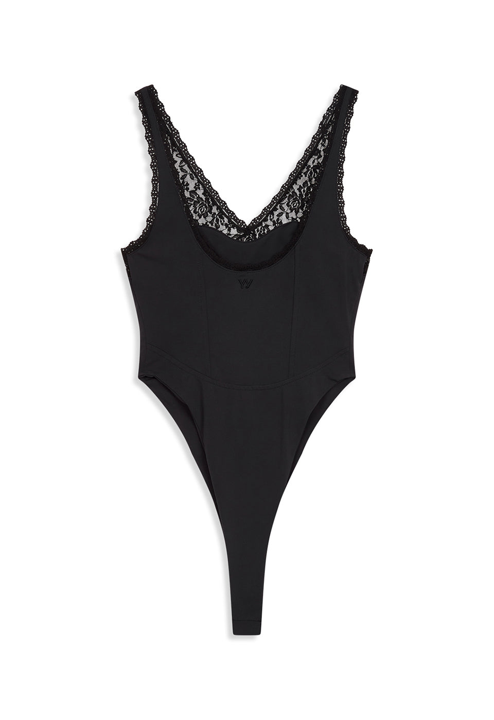 LACE TRIM BODYSUIT BLACK