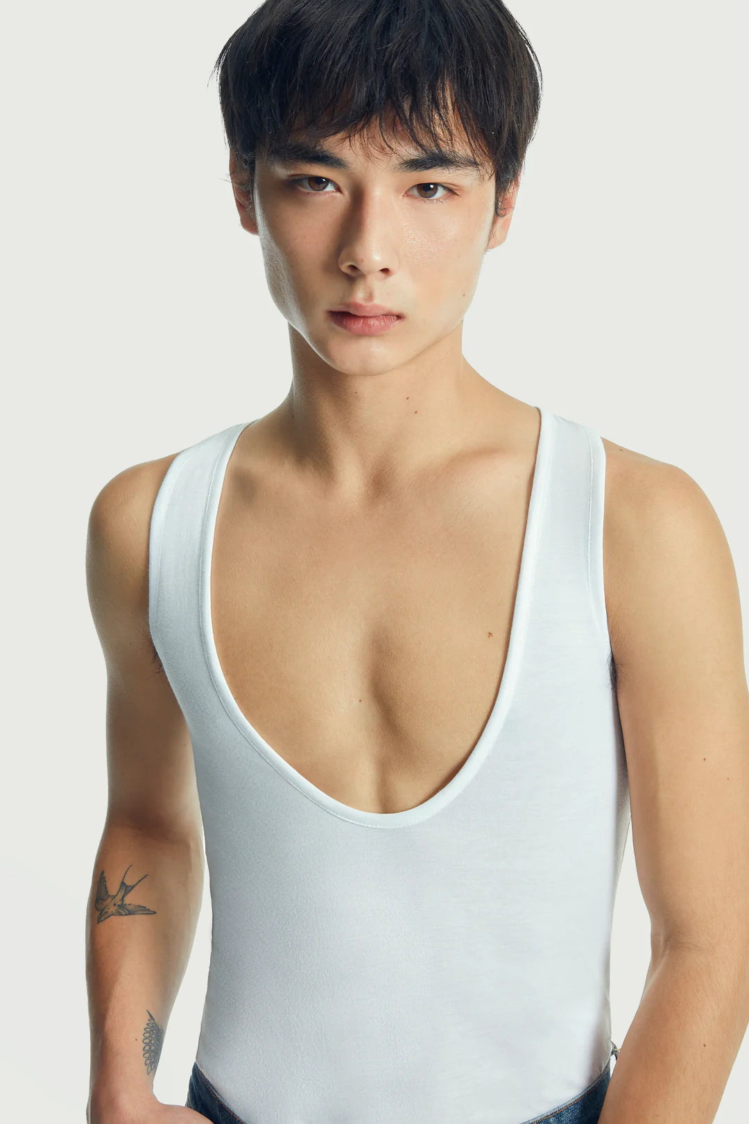 Deep Cut Tank Top White