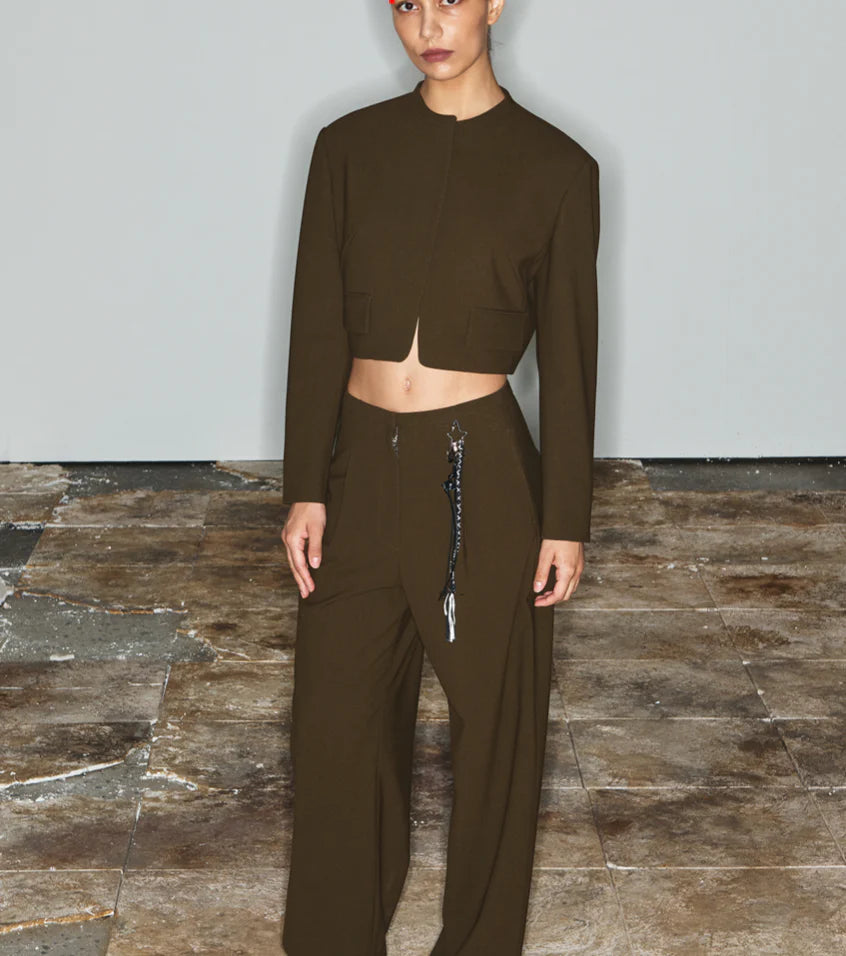 COLLARLESS CROPPED JACKET