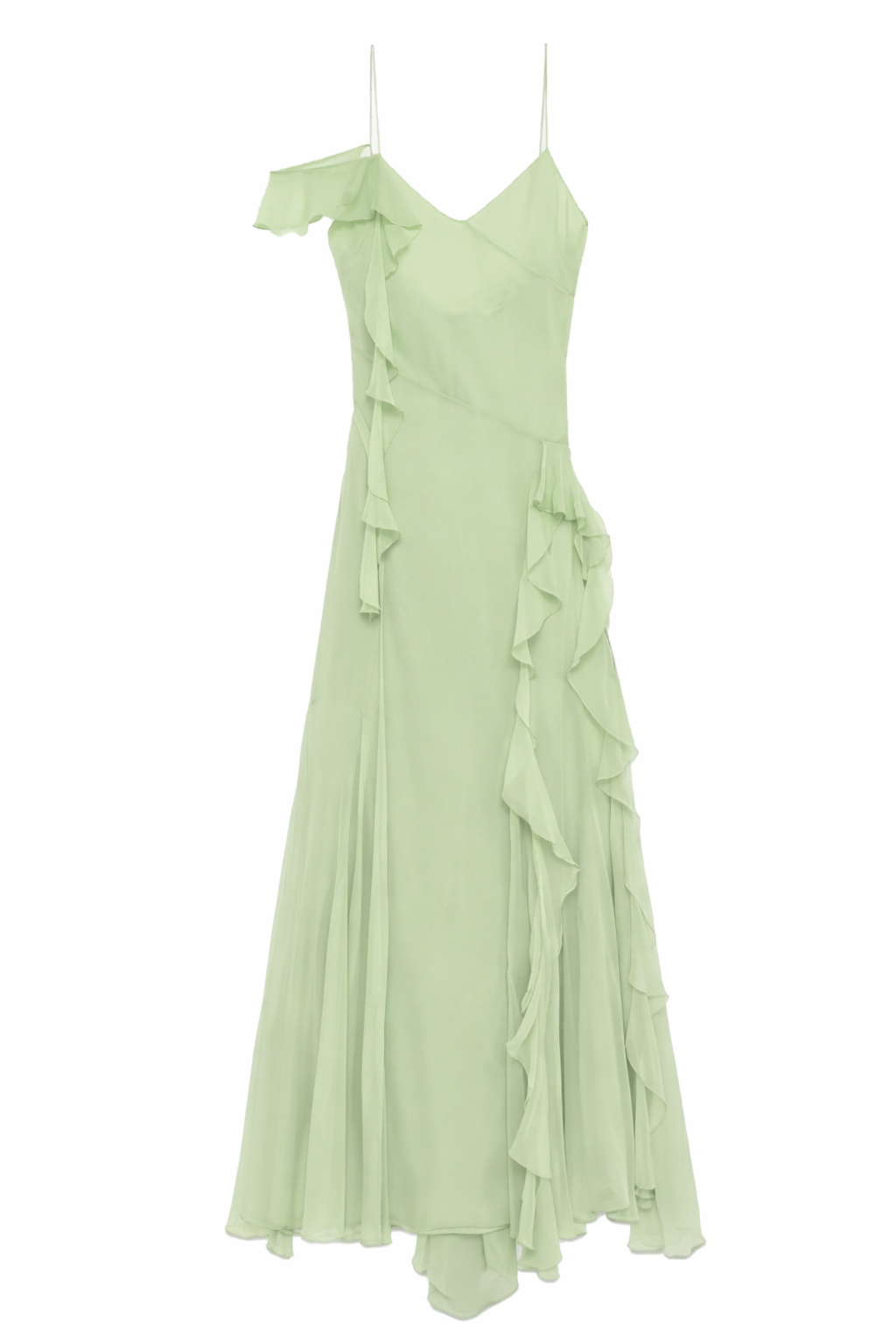 RUFFLED LONG DRESS IN SILK (BABY GREEN)