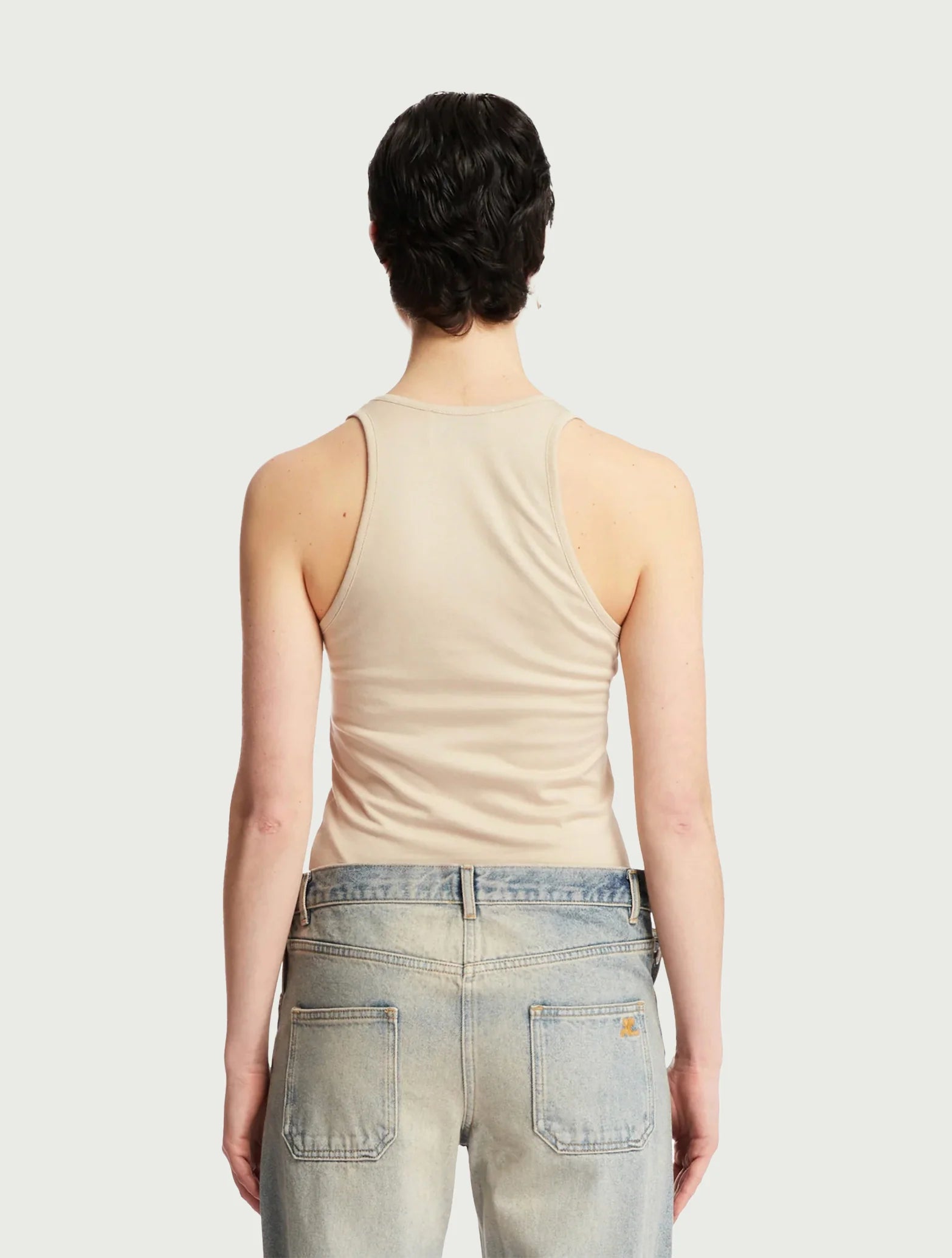 Deep Cut Tank Top Beige