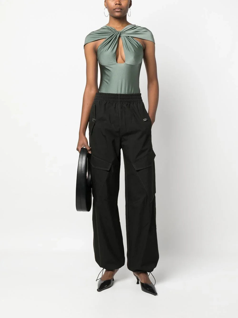 Cut-Out Jersey Bodysuit SGreen