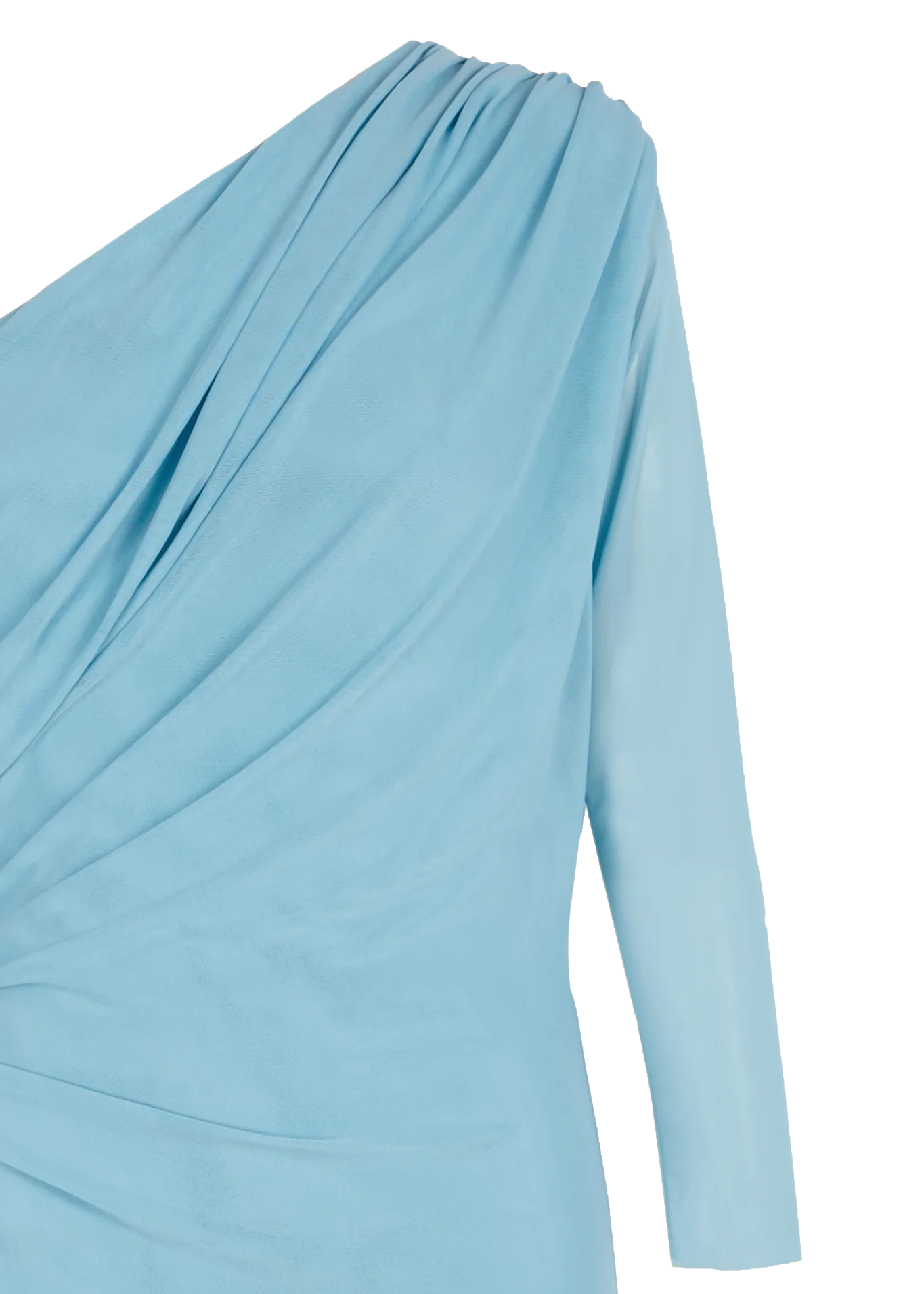 Blue Teresa Helbig draped gown for black tie wedding guest dressing