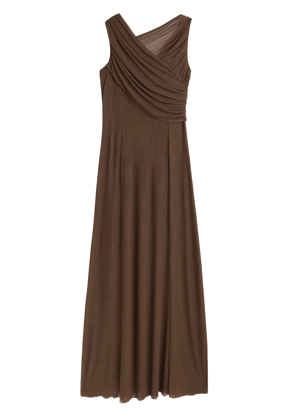 Brown Teresa Helbig draped gown for black tie wedding guest dressing
