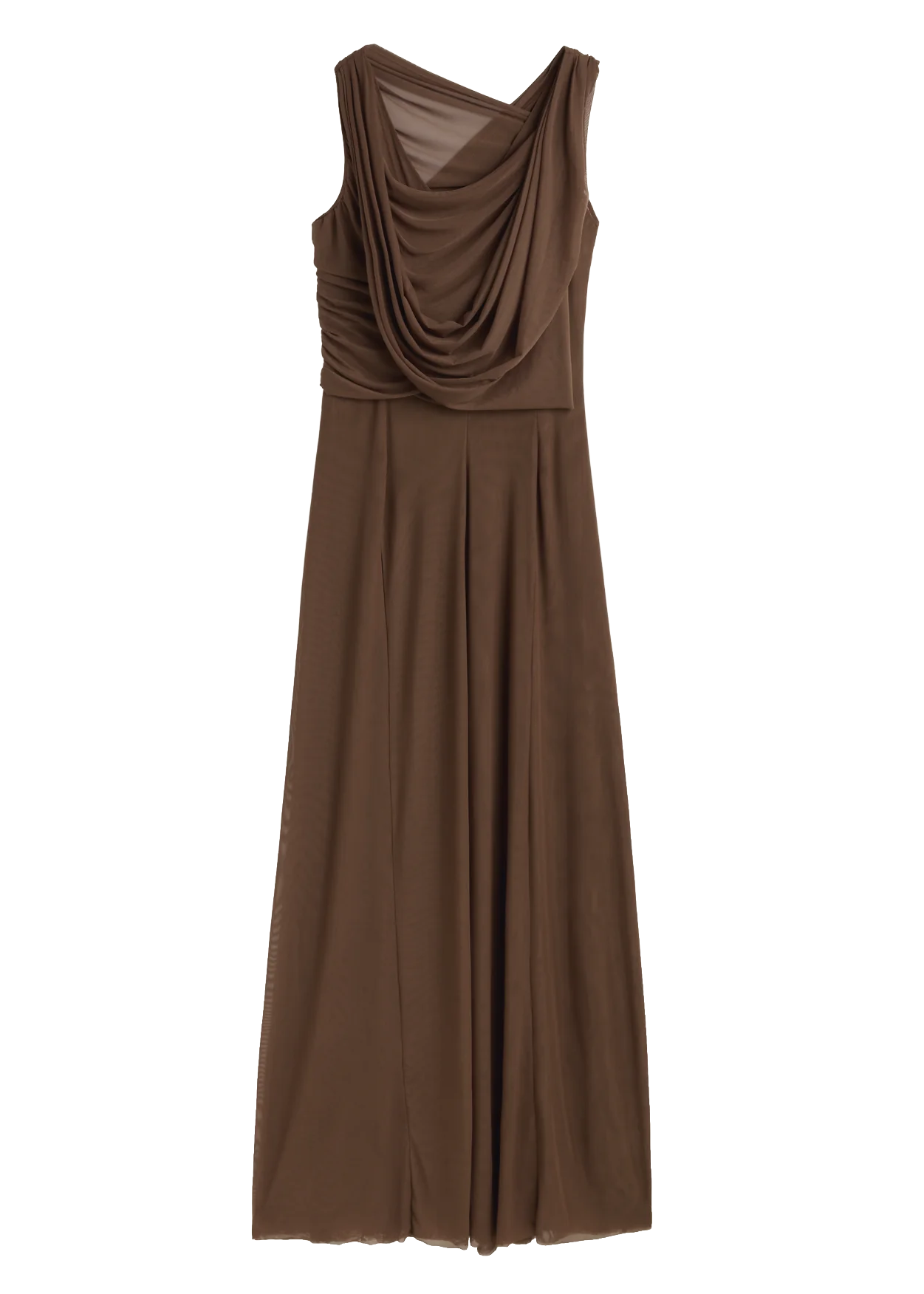 Brown Teresa Helbig draped gown for black tie wedding guest dressing