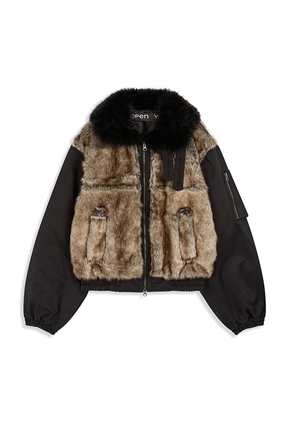 FAUX FUR BLOCK CARGO BOMBER