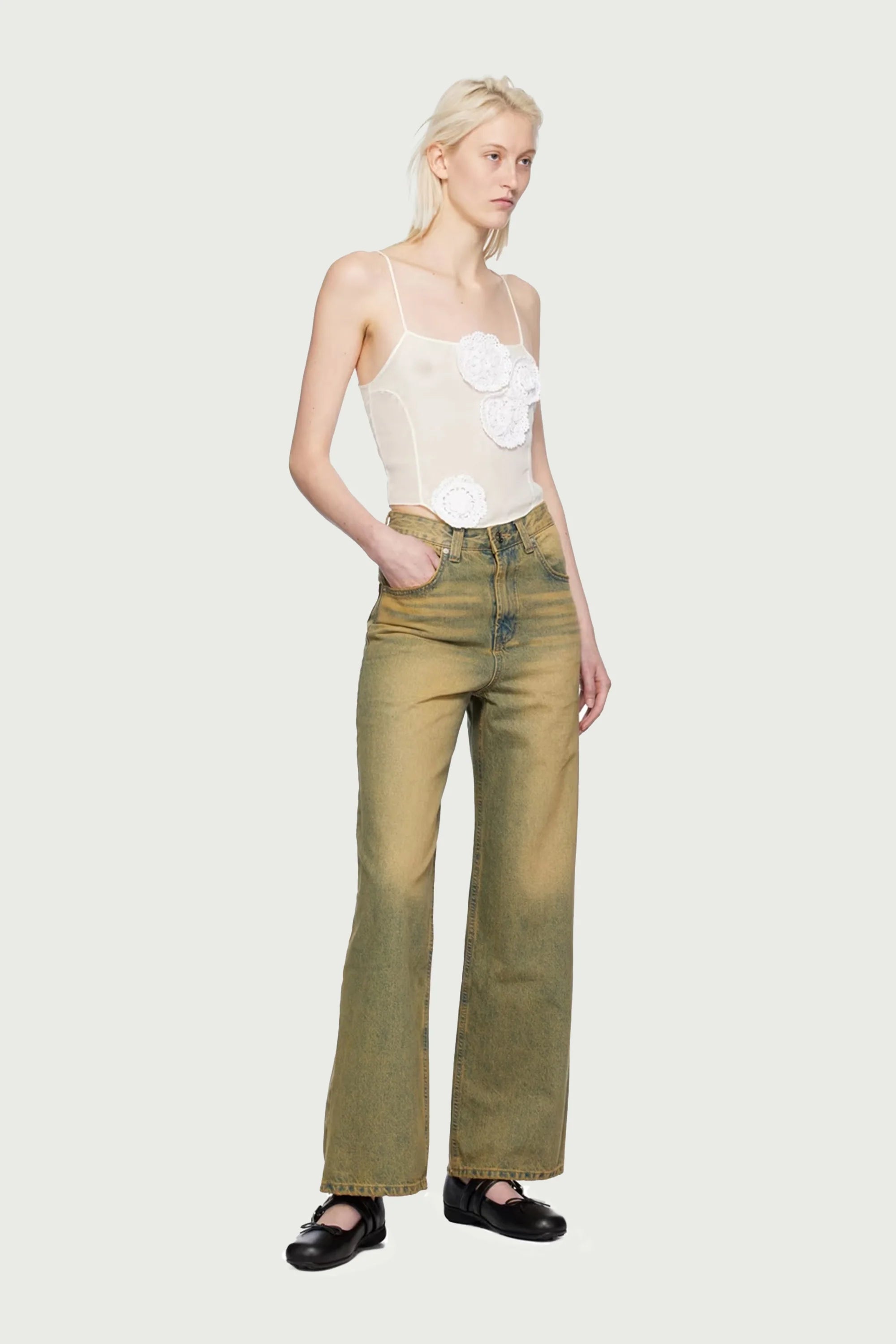 FLOWER APPLIQUÉ SHEER TOP IVORY