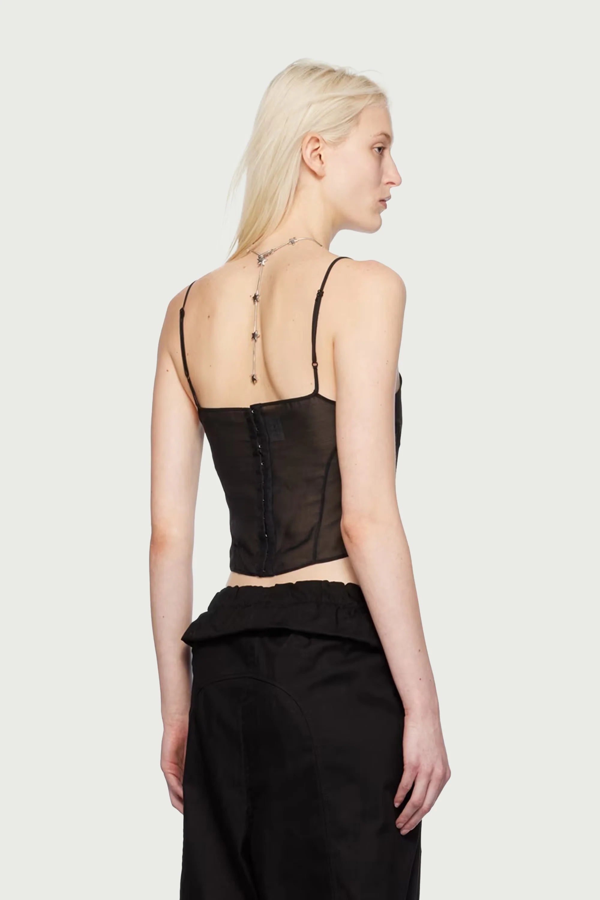 FLOWER APPLIQUÉ SHEER TOP BLACK