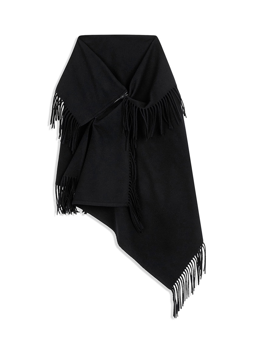FRINGED ZIP SHAWL - BLACK