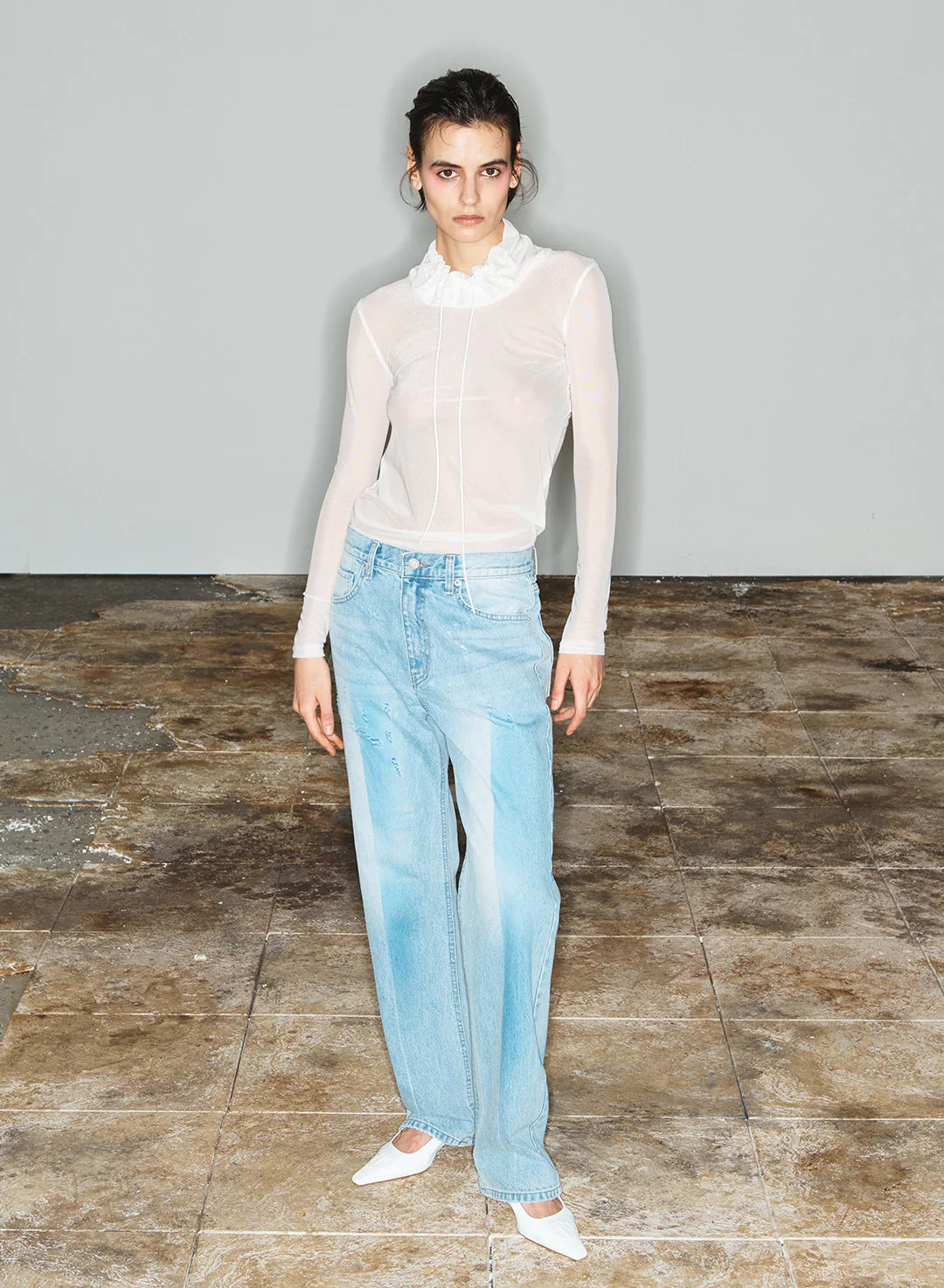 TURTLENECK MESH TOP WHITE