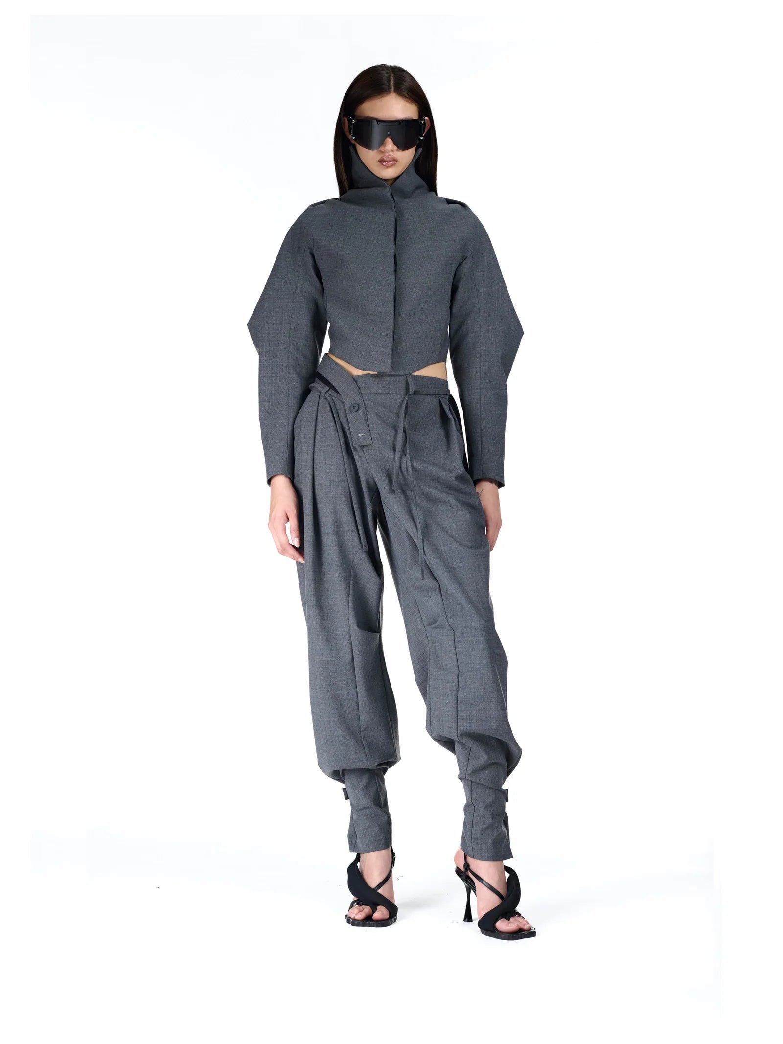 Ottolinger baggy tailored suit trousers with straps grey