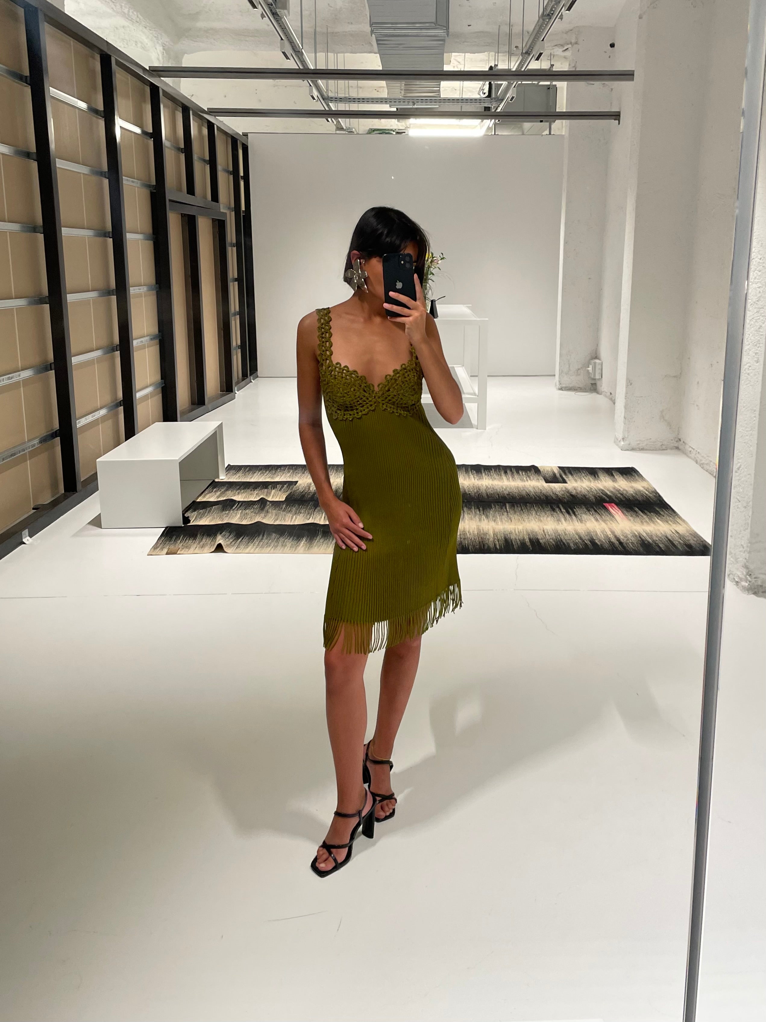 RIB KNIT LACE DRESS OLIVE