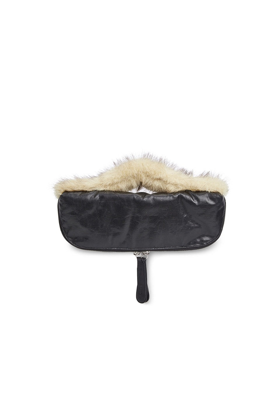 OIL SKIN MINI CLUTCH W. FURRY HANDLE