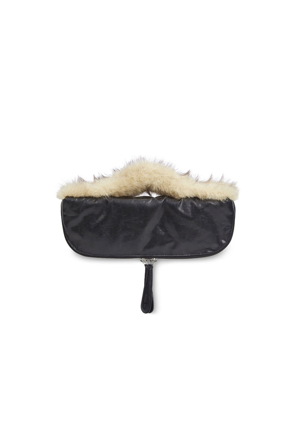 OIL SKIN MINI CLUTCH W. FURRY HANDLE