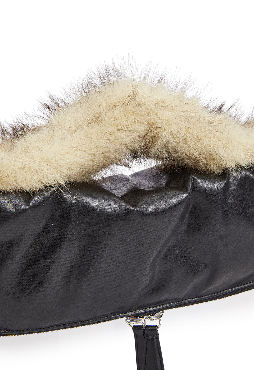 OIL SKIN MINI CLUTCH W. FURRY HANDLE