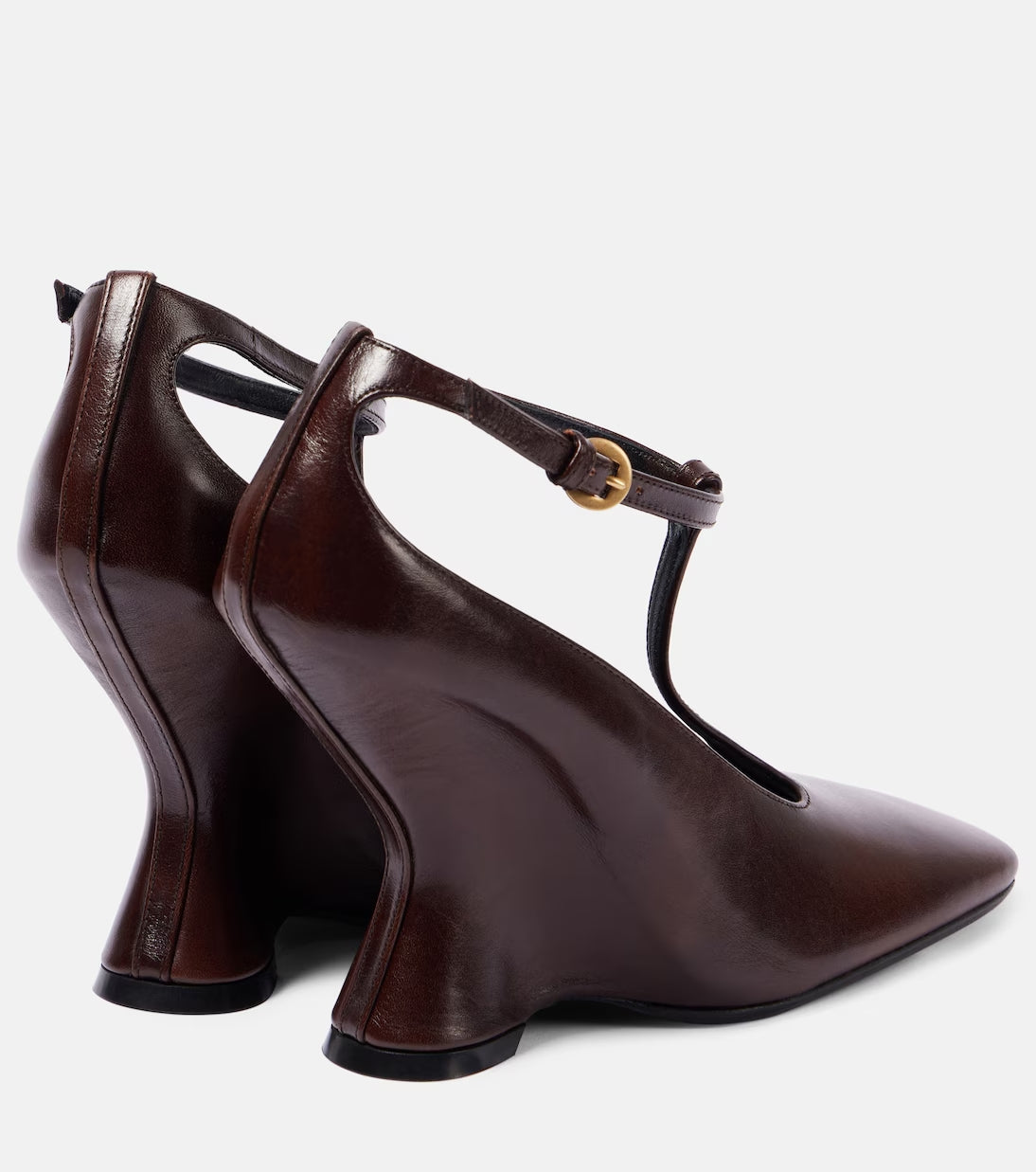 TAN LEATHER WEDGE MARY JANE HEEL