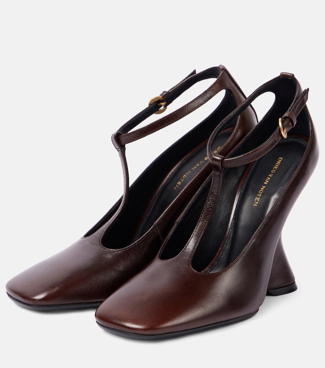 TAN LEATHER WEDGE MARY JANE HEEL