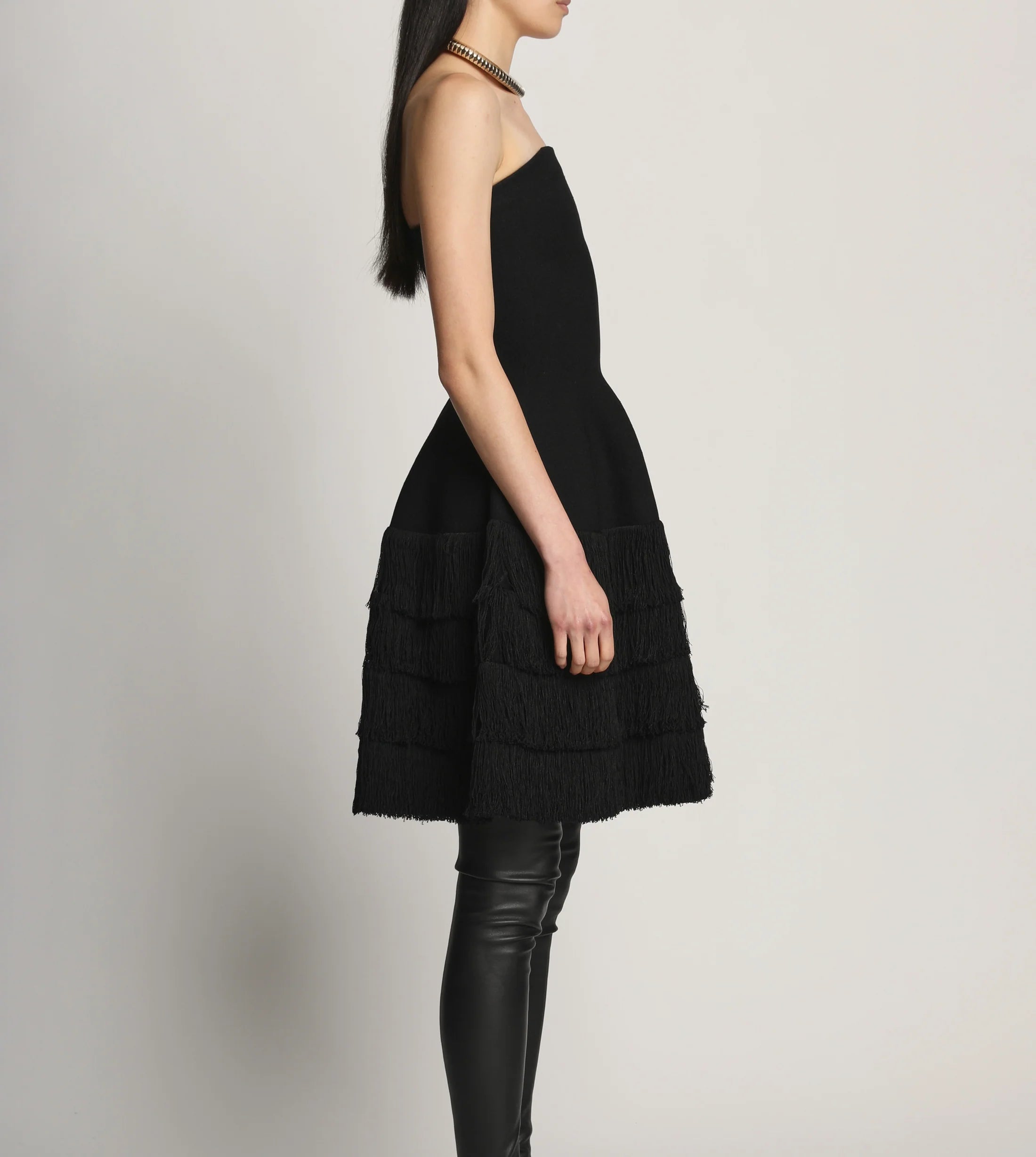 TEXTURED FRINGE KNIT SCULPTED DRESS