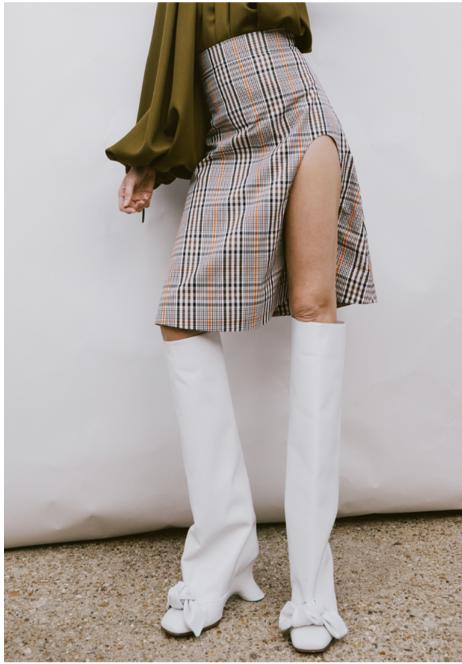 Plaid Trapeze Skirt With Cut Out