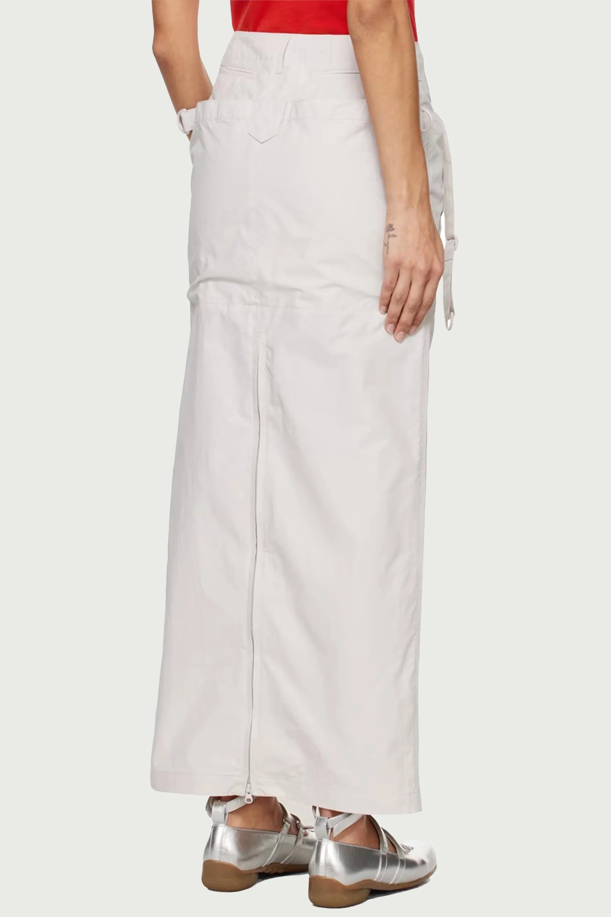 STRAP-LAYERED MAXI SKIRT GRAY