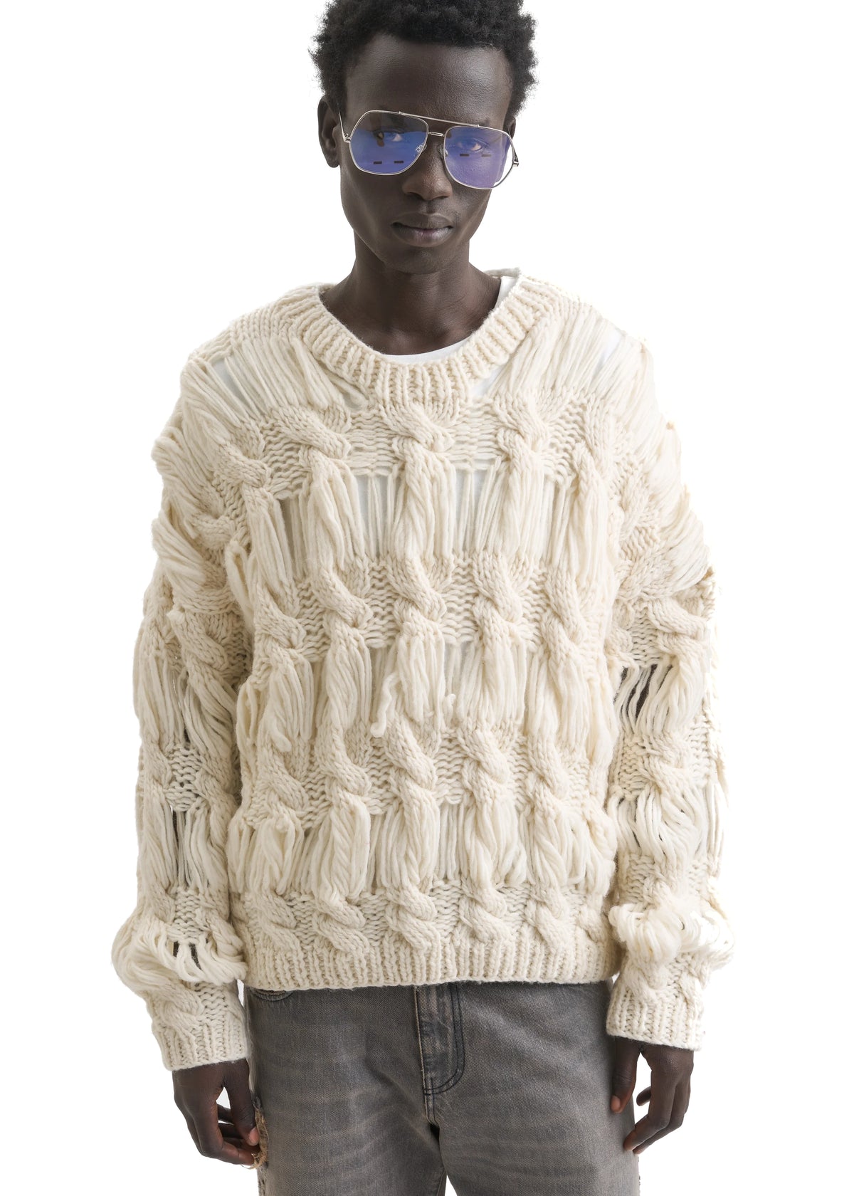 OPEN CABLE-KNIT SWEATER