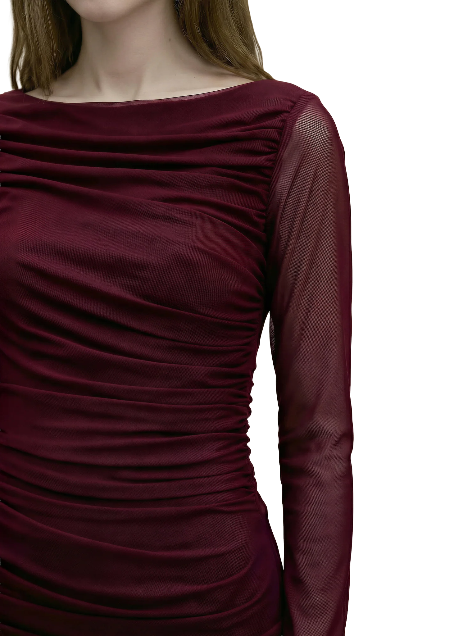 DRAPED BURDEOS TULLE DRESS