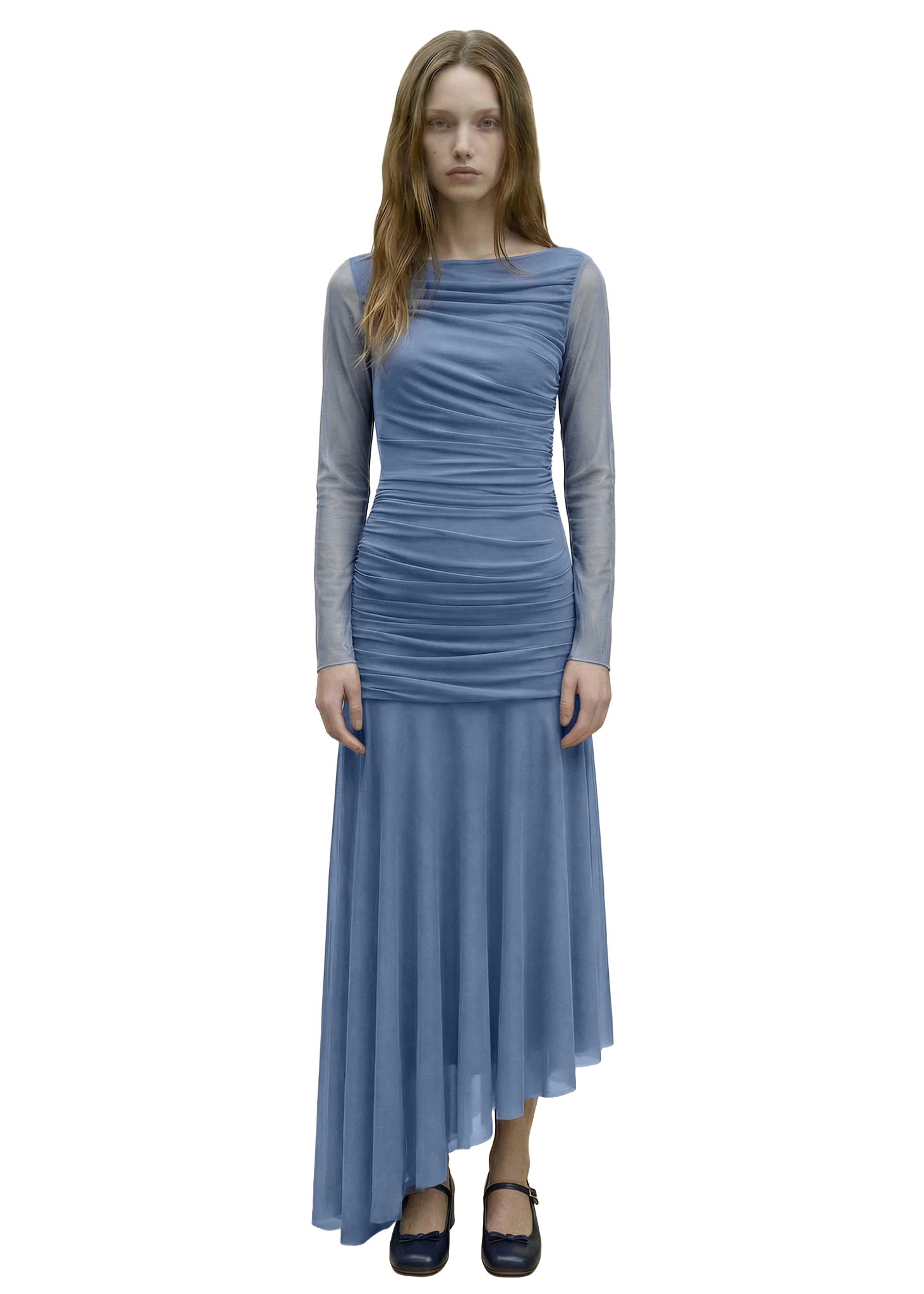 DRAPED BLUE TULLE DRESS