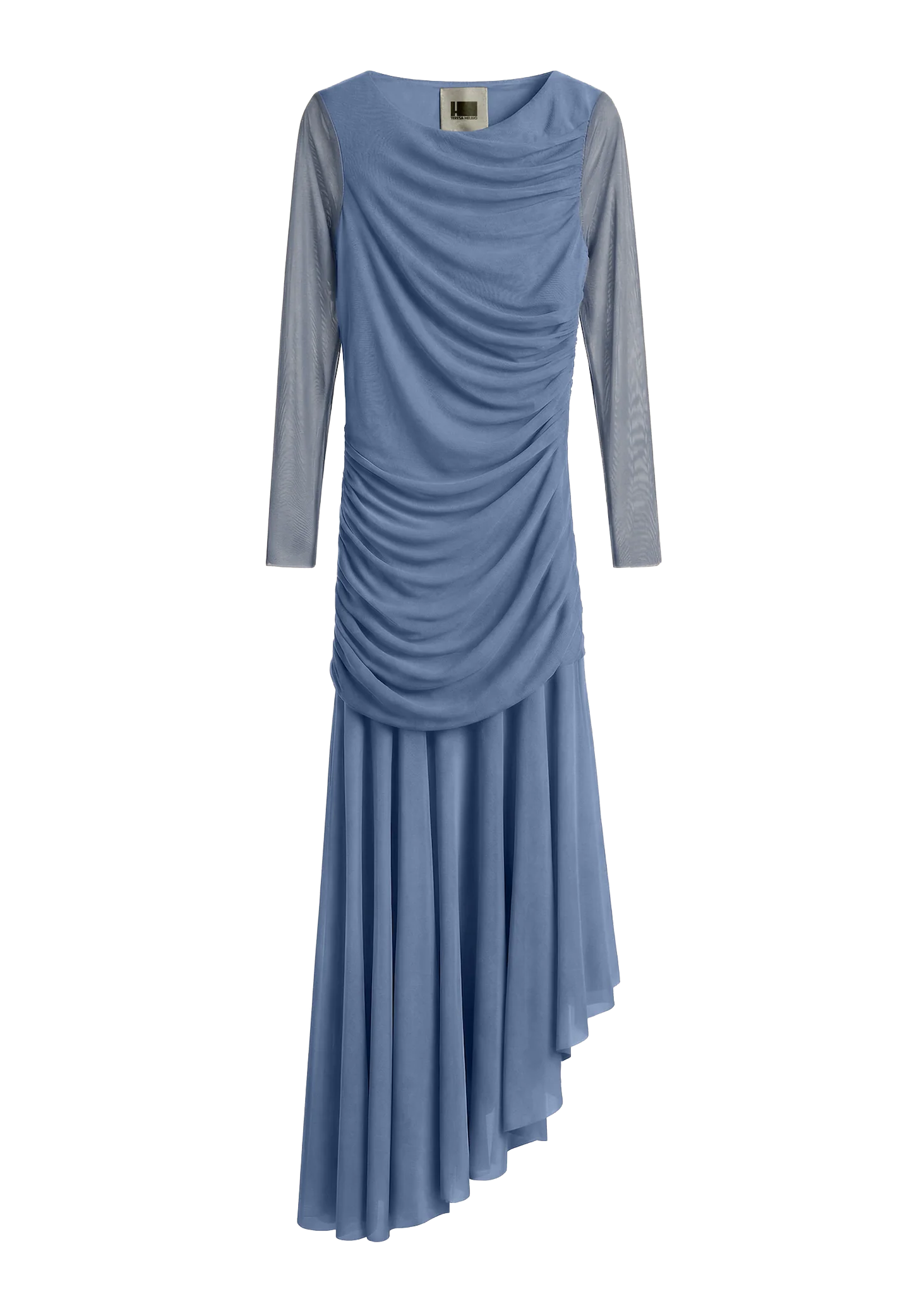 DRAPED BLUE TULLE DRESS