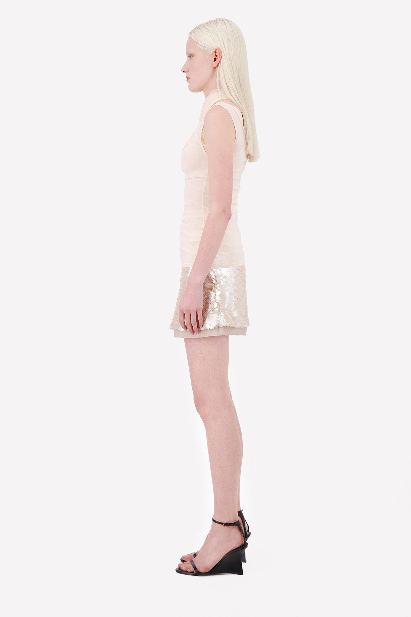 JERSEY MESH TANK TOP WITH KNOTTED TWIST NECKLINE
