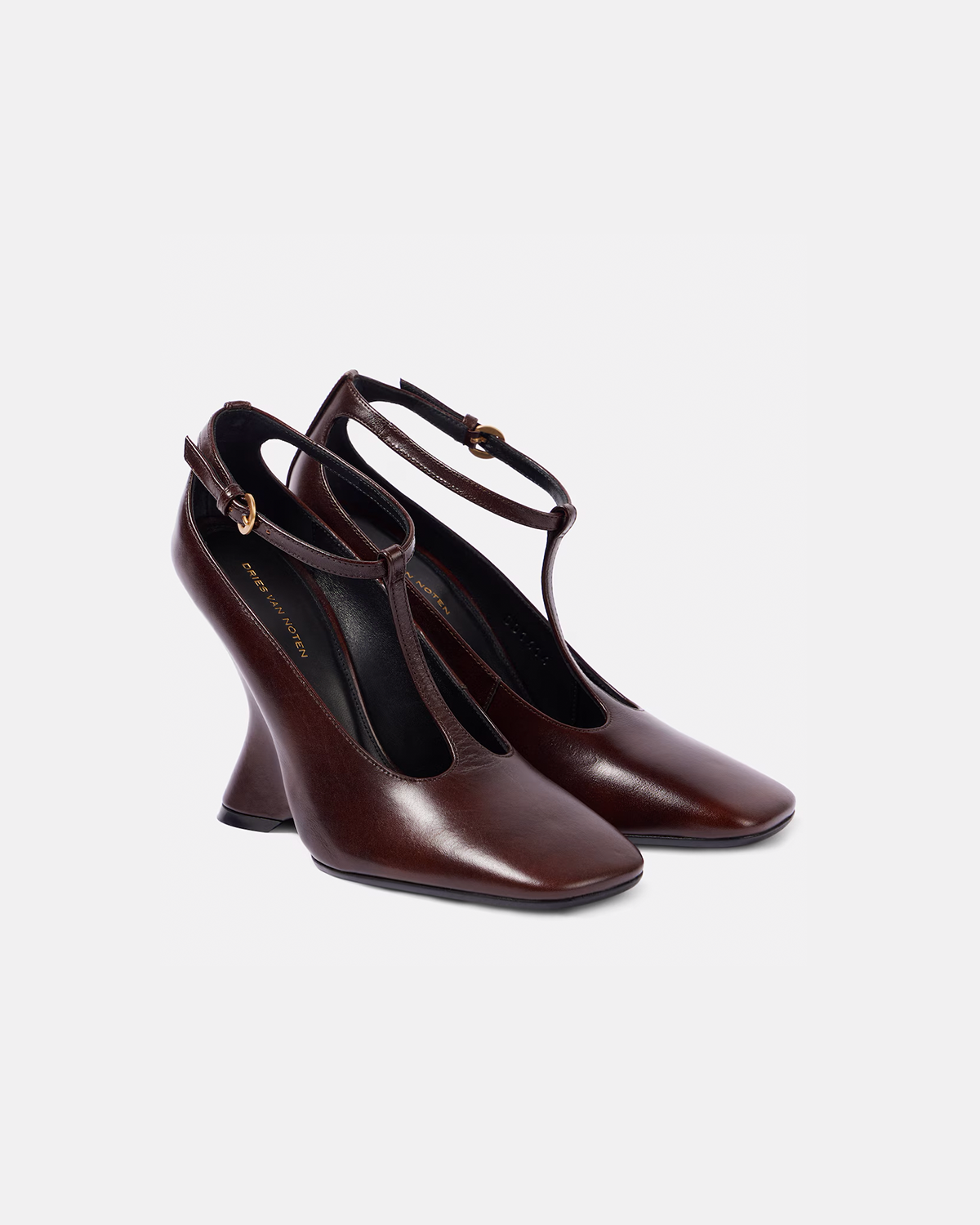 TAN LEATHER WEDGE MARY JANE HEEL